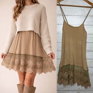 Winter Lennon Lace Hem Dress Extender Slip Dress Neutral Tan Large